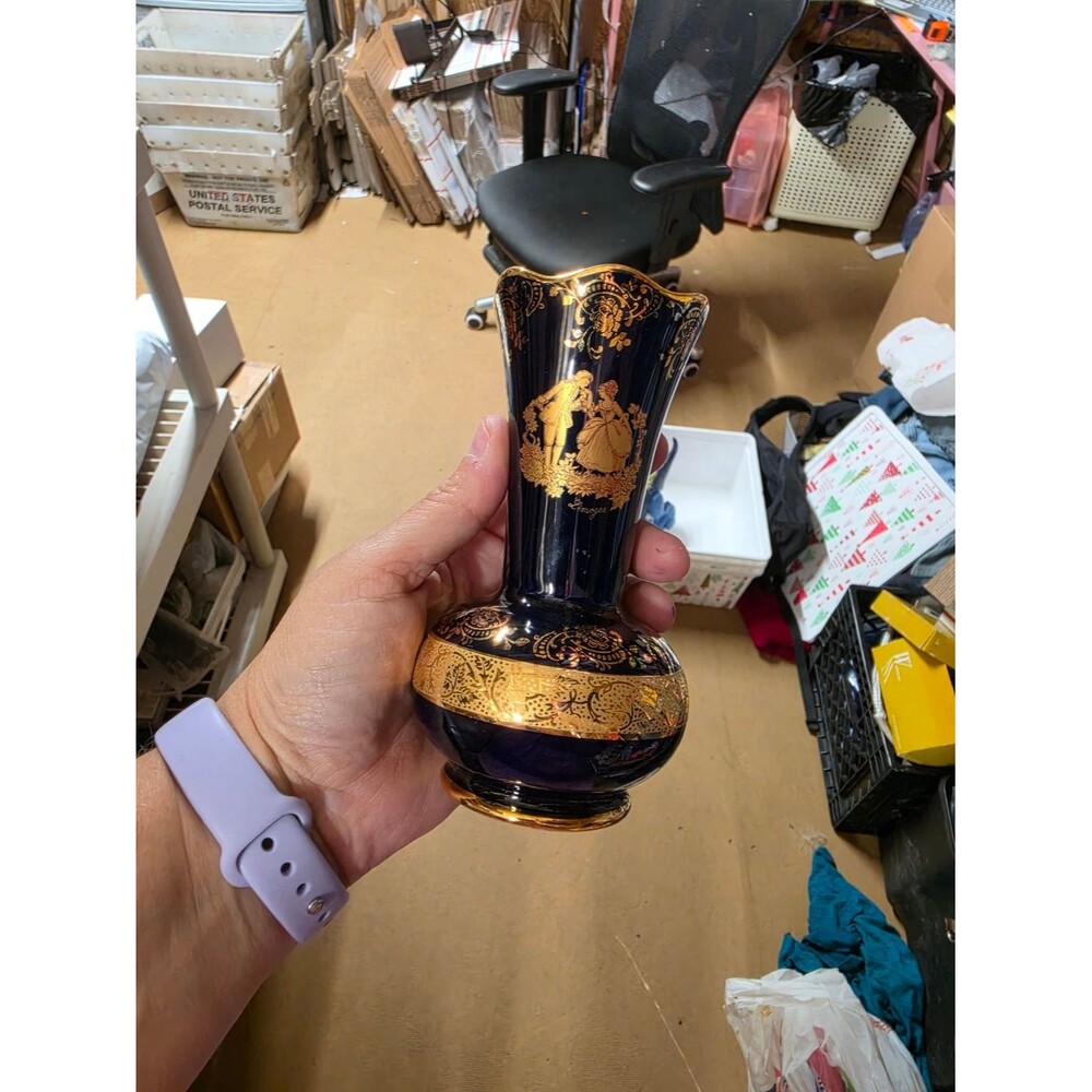 AT-1 Luxurious Cobalt Blue and Gold Ornate Vase